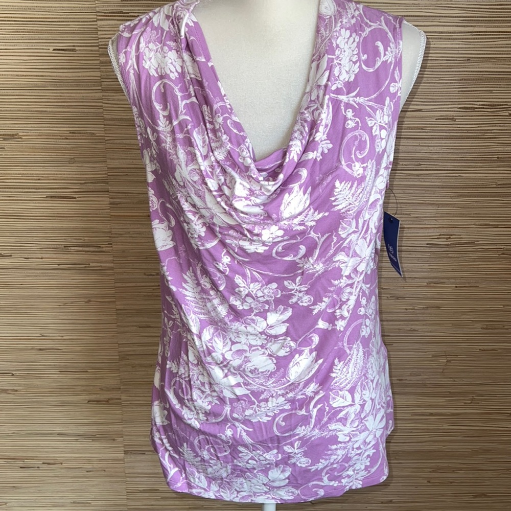 Izod white & lavender kiss floral knit top nwt! Large